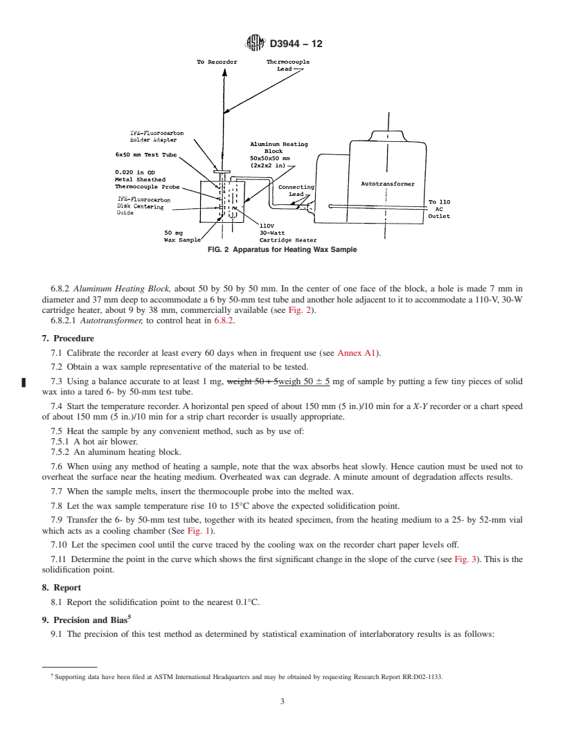 REDLINE ASTM D3944-12 - Standard Test Method for Solidification Point of Petroleum Wax