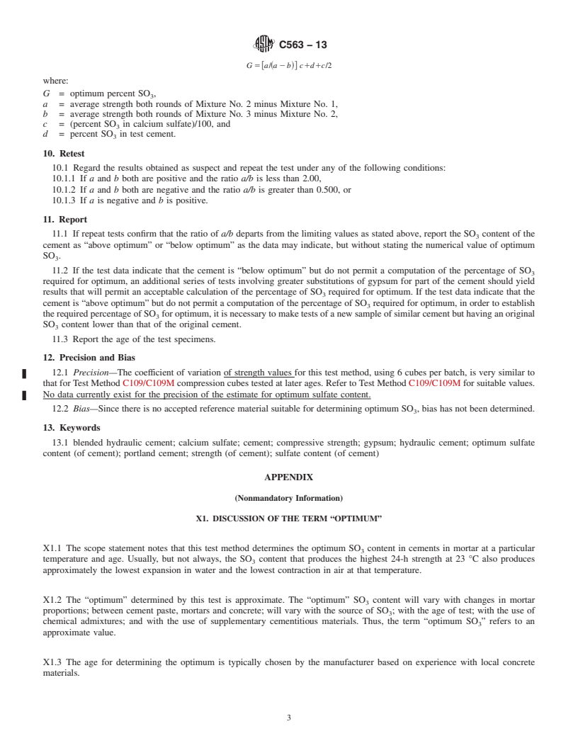 REDLINE ASTM C563-13 - Standard Test Method for  Approximation of Optimum SO<inf>3</inf> in Hydraulic Cement  Using Compressive Strength