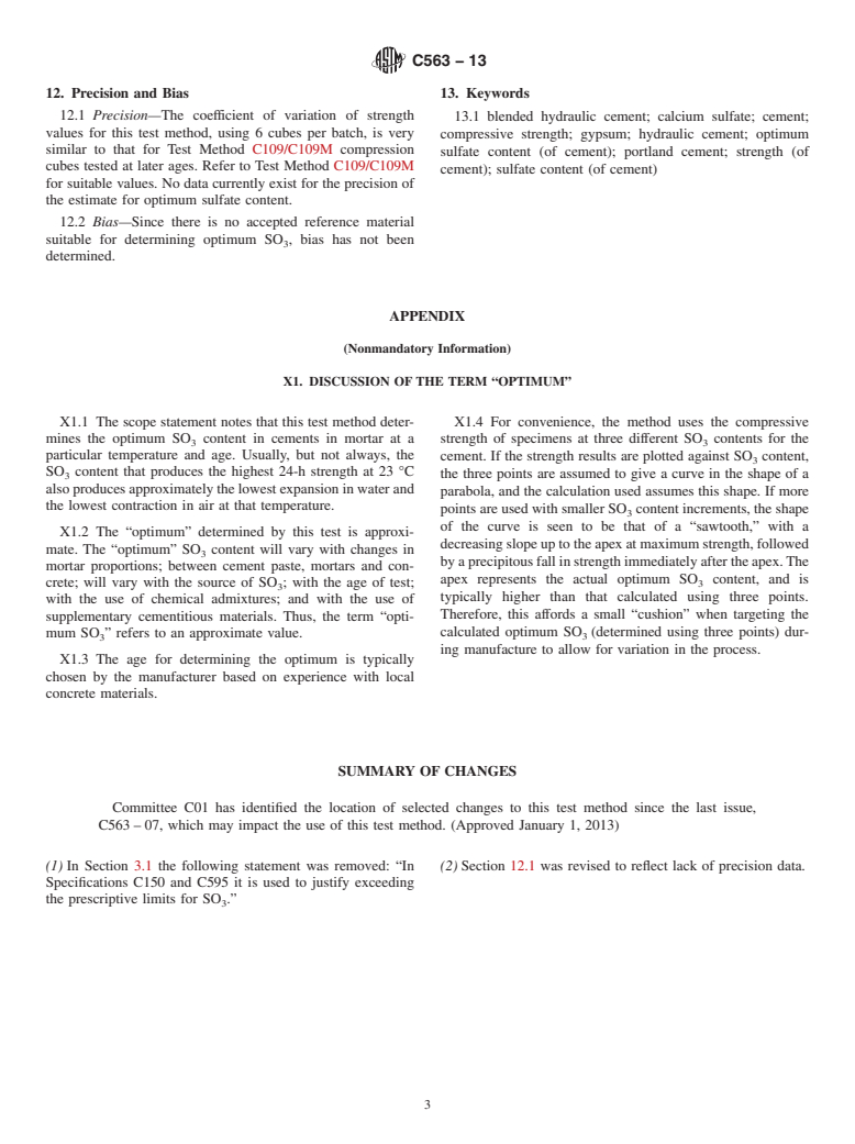 ASTM C563-13 - Standard Test Method for  Approximation of Optimum SO<inf>3</inf> in Hydraulic Cement  Using Compressive Strength