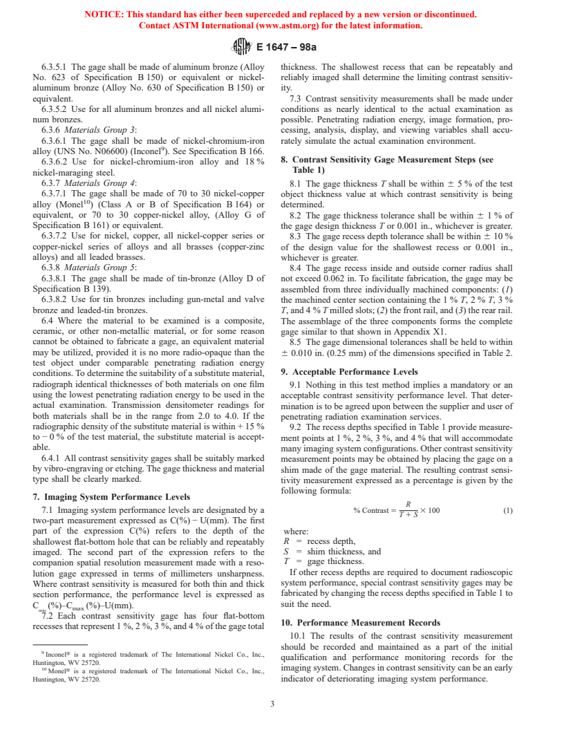 ASTM E1647-98a - Standard Practice for Determining Contrast Sensitivity in Radioscopy