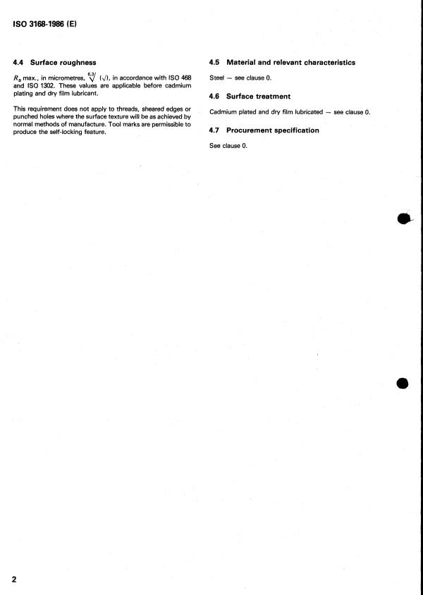 ISO 3168:1986 ISO 3168:1986 - Aerospace -- Self-locking, fixed, single-lug anchor nuts with counterbore, classification 1 100 MPa/235 degrees C - Page 4 preview