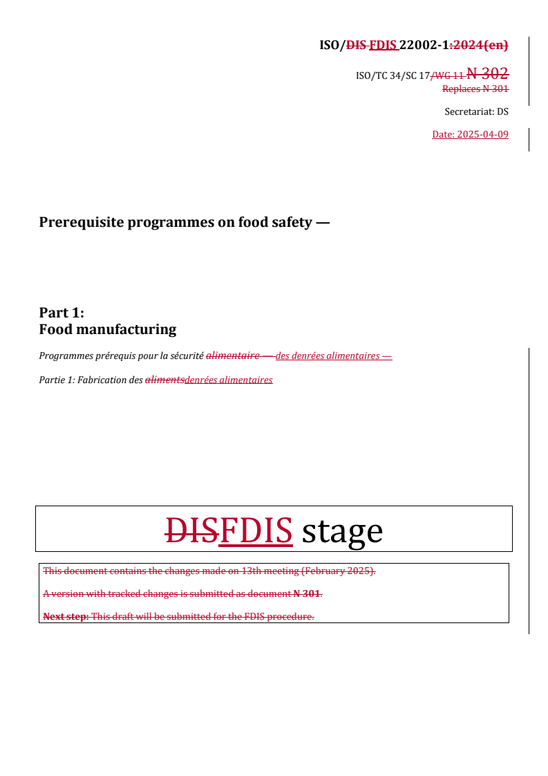 REDLINE ISO/FDIS 22002-1 - Prerequisite programmes on food safety — Part 1: Food manufacturing
Released:10. 04. 2025