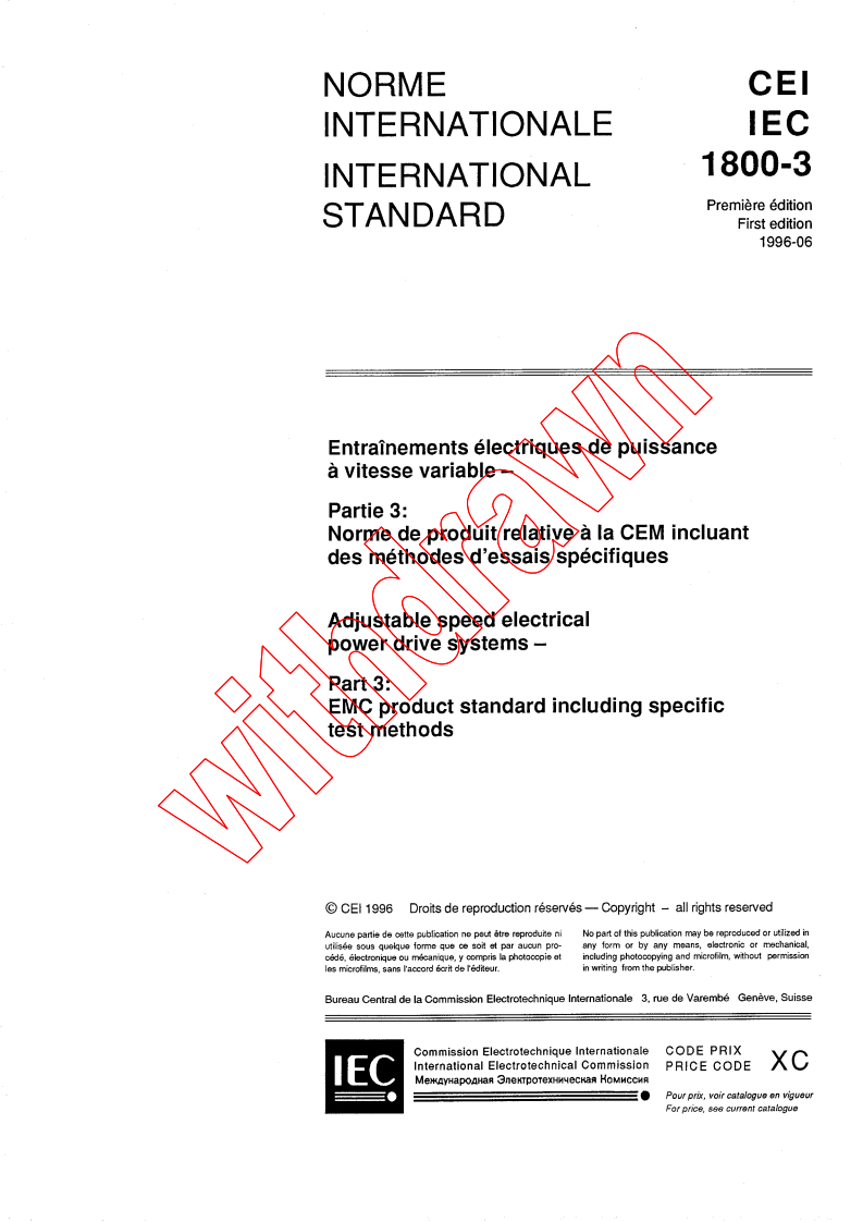 IEC 61800-3:1996 - Adjustable speed electrical power drive systems - Part 3: EMC product standard including specific test methods
Released:6/18/1996