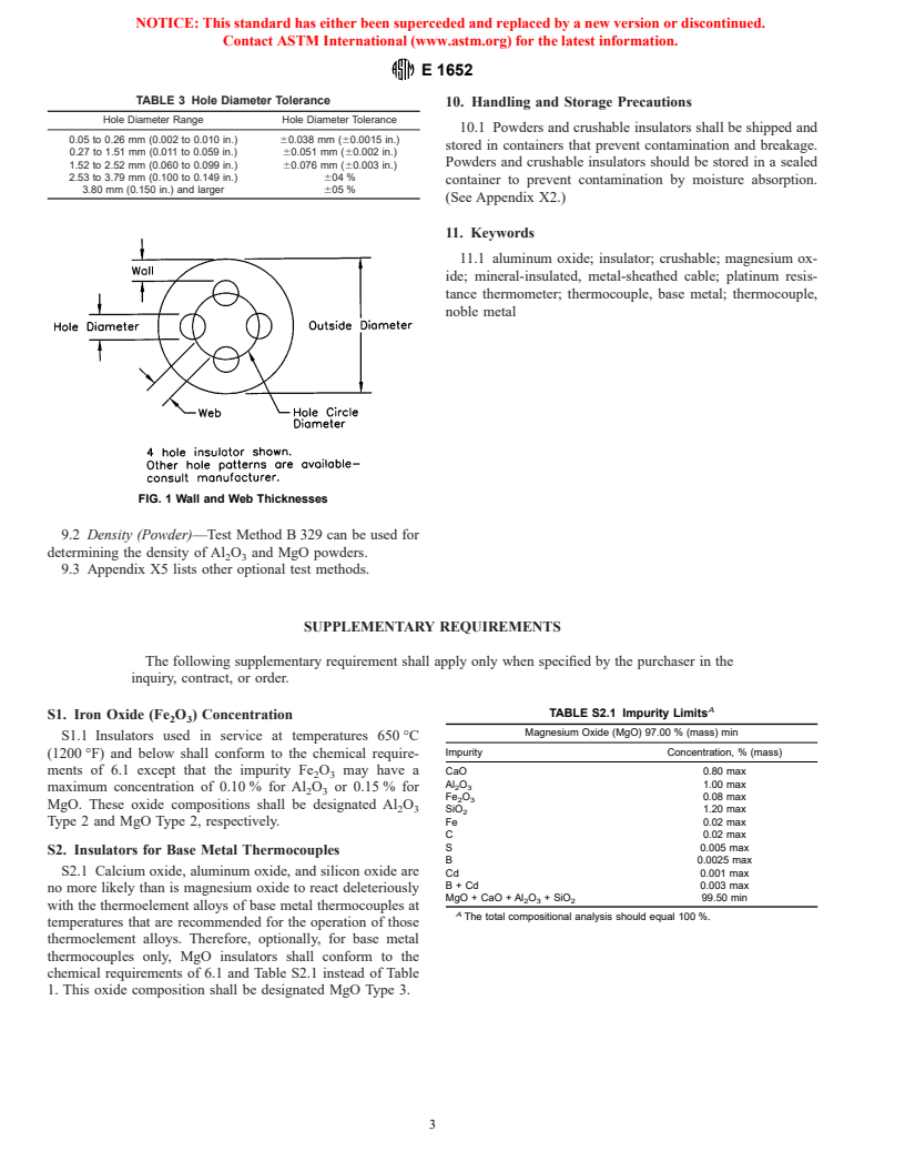 ASTM E1652-00 - Standard Specification for Magnesium Oxide and Aluminum Oxide Powder and Crushable Insulators Used in the Manufacture of Metal-Sheathed Platinum Resistance Thermometers, Base Metal Thermocouples, and Noble Metal Thermocouples