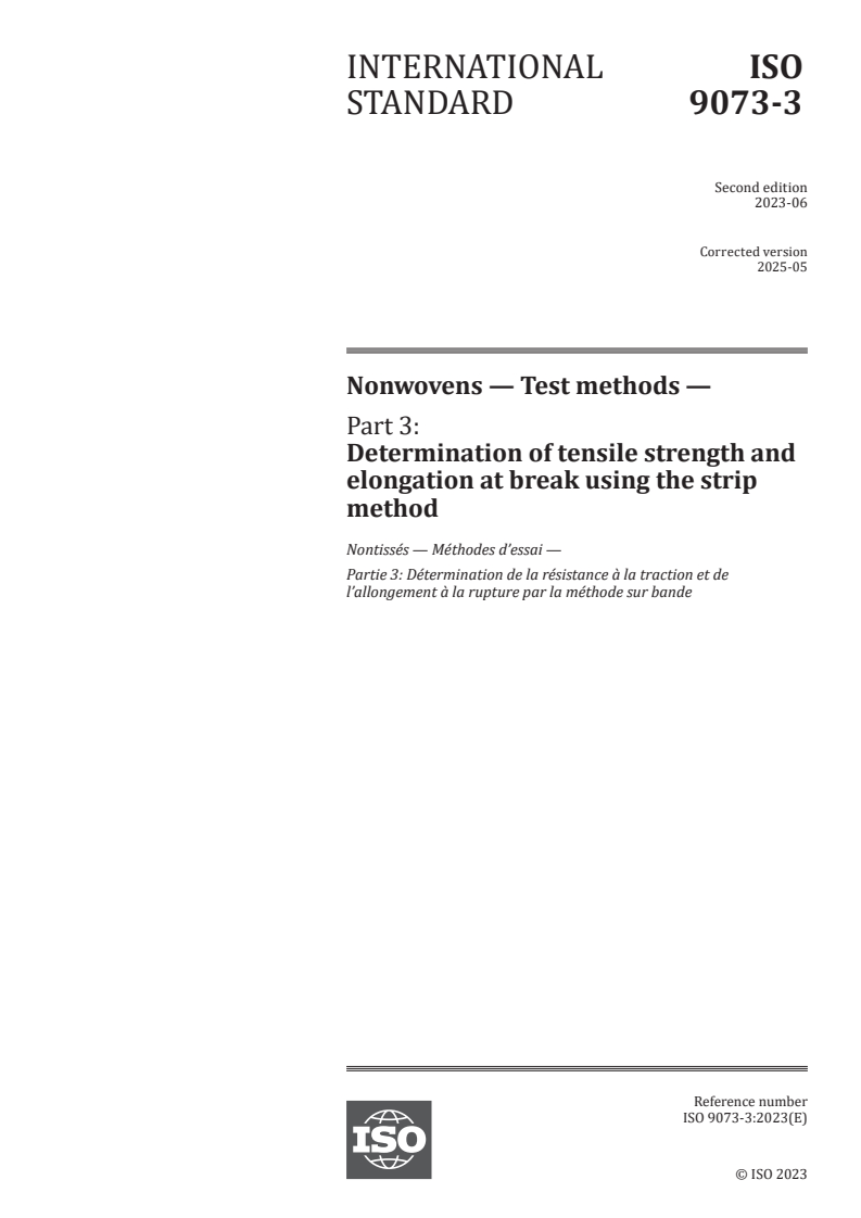 ISO 9073-3:2023 - Nonwovens — Test methods — Part 3: Determination of tensile strength and elongation at break using the strip method
Released:2. 05. 2025