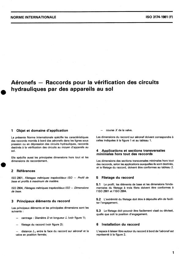 ISO 3174:1981 - Aéronefs -- Raccords pour la vérification des circuits hydrauliques par des appareils au sol