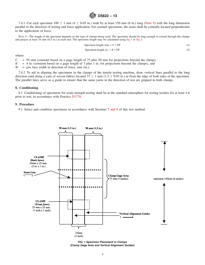 REDLINE ASTM D5822-13 - Standard Test Method for  Determining Seam Strength in Inflatable Restraint Cushions