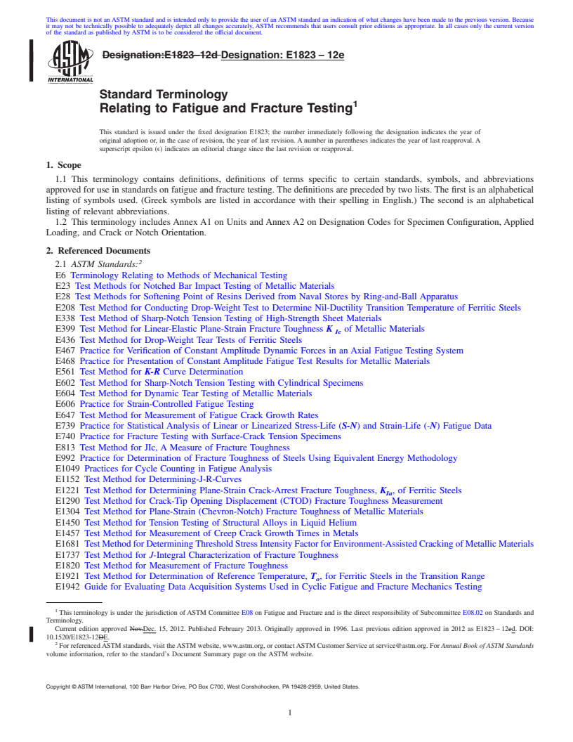 REDLINE ASTM E1823-12e - Standard Terminology  Relating to Fatigue and Fracture Testing