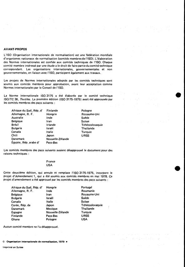 ISO 3175:1979 ISO 3175:1979 - Textiles -- Détermination de la variation des dimensions au nettoyage a sec dans le perchloréthylene -- Méthode a la machine - Page 2 preview