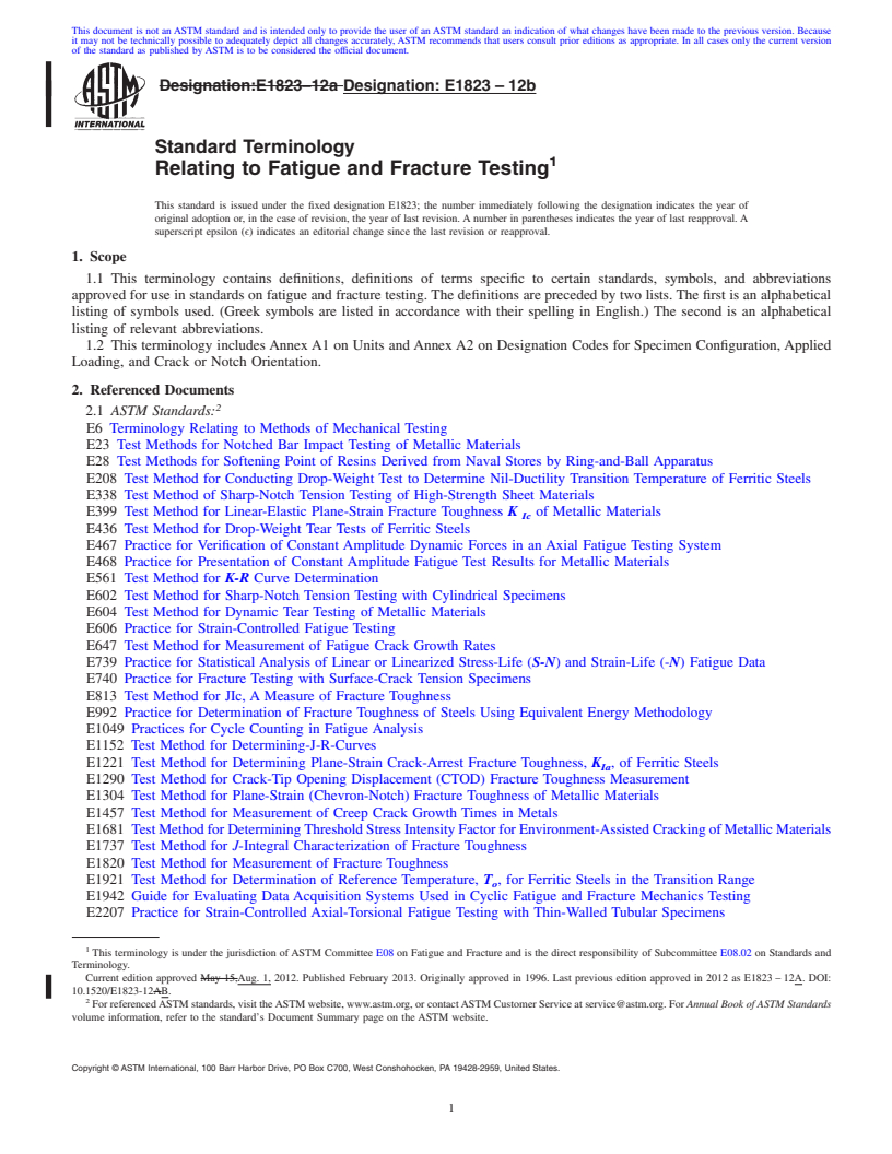 REDLINE ASTM E1823-12b - Standard Terminology  Relating to Fatigue and Fracture Testing