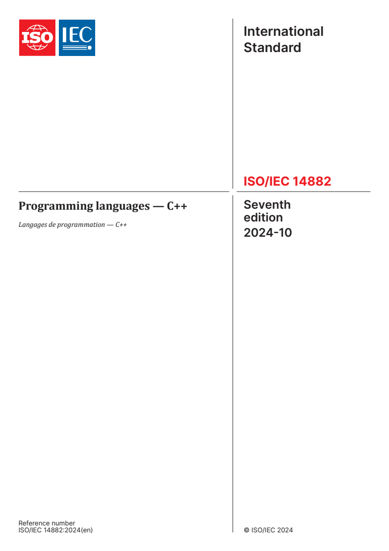 ISO/IEC 14882:2024 - Programming languages — C++
Released:19. 10. 2024