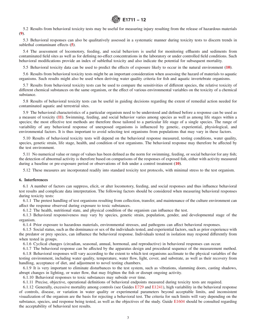 REDLINE ASTM E1711-12 - Standard Guide for  Measurement of Behavior During Fish Toxicity Tests