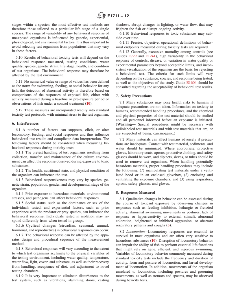 ASTM E1711-12 - Standard Guide for  Measurement of Behavior During Fish Toxicity Tests