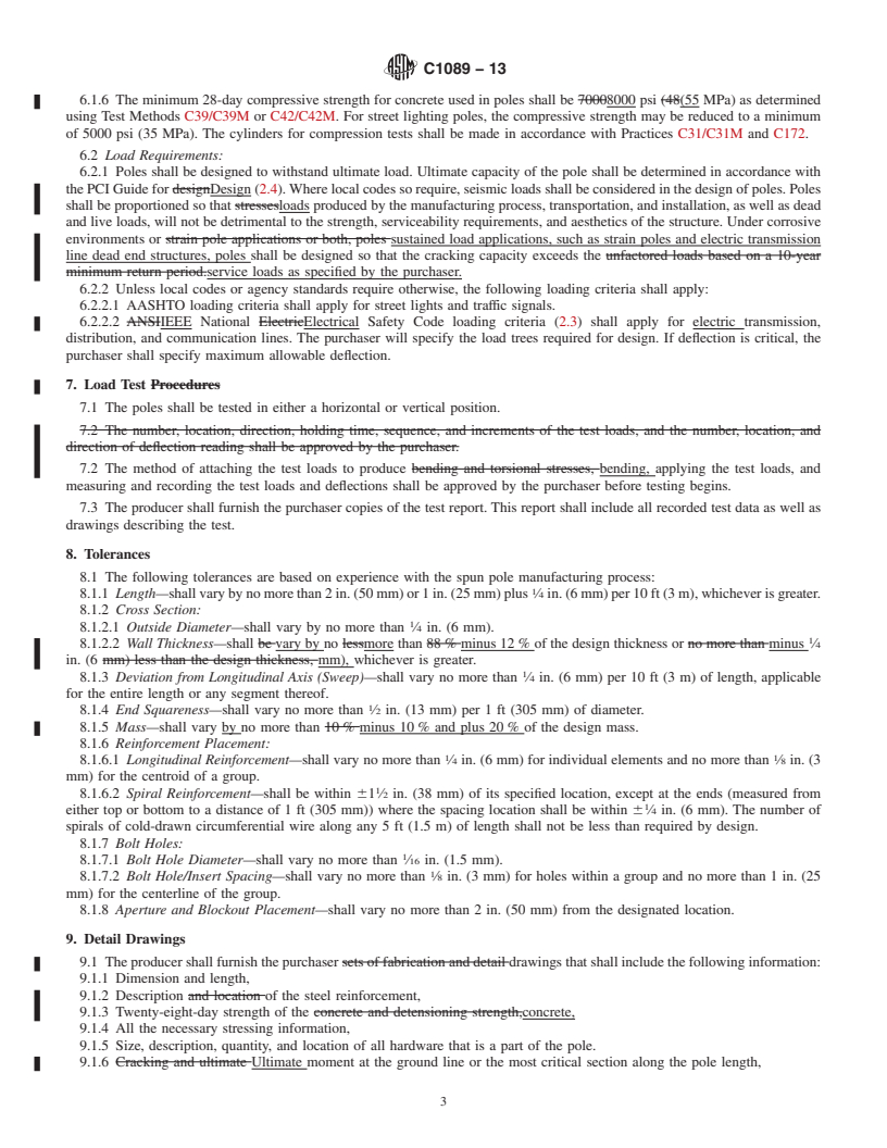 REDLINE ASTM C1089-13 - Standard Specification for  Spun Cast Prestressed Concrete Poles