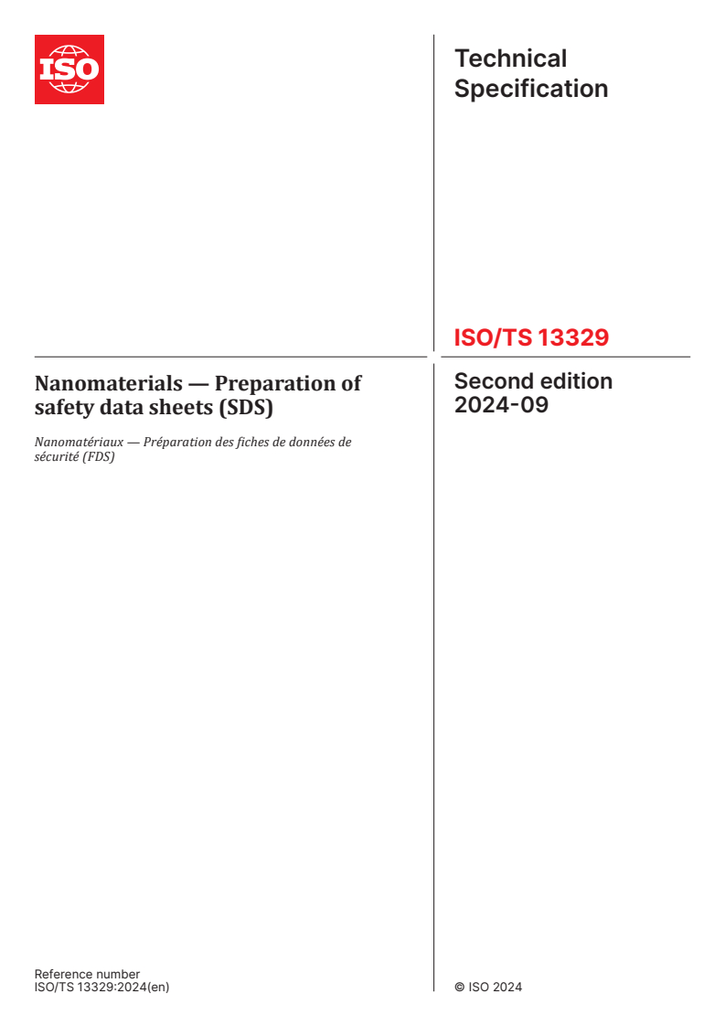 ISO/TS 13329:2024 - Nanomaterials — Preparation of safety data sheets (SDS)
Released:25. 09. 2024