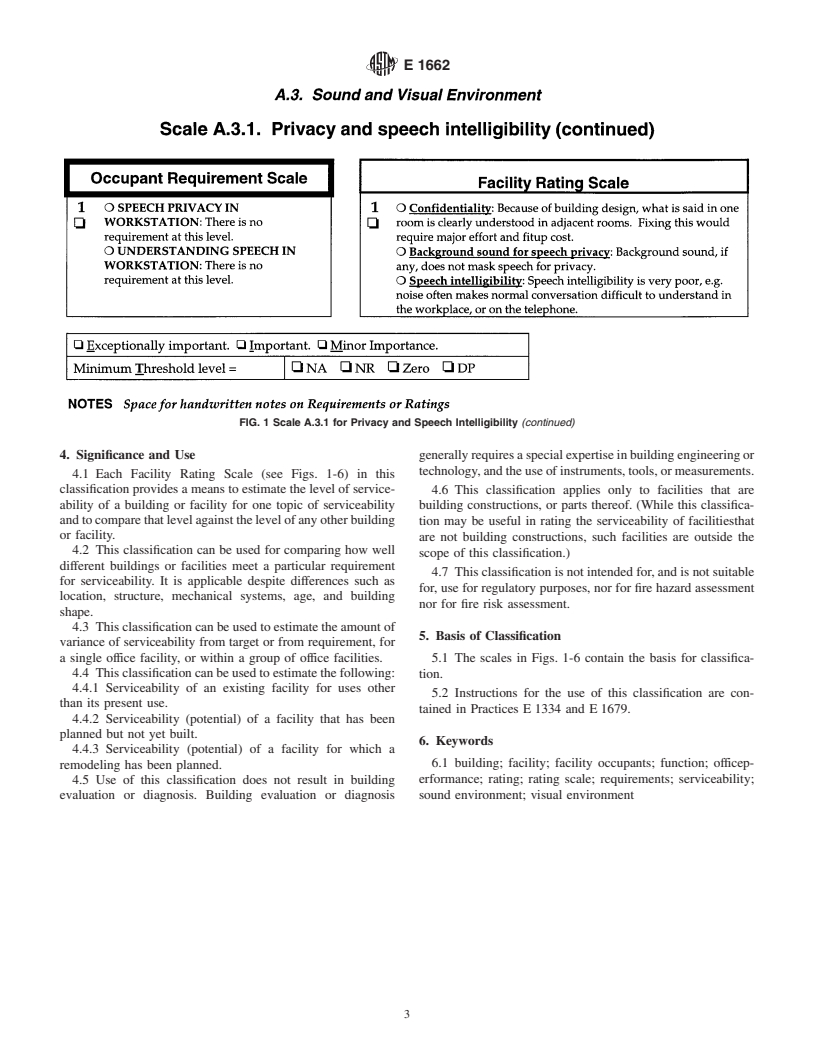 ASTM E1662-95a(1999) - Standard Classification for Serviceability of an Office Facility for Sound and Visual Environment