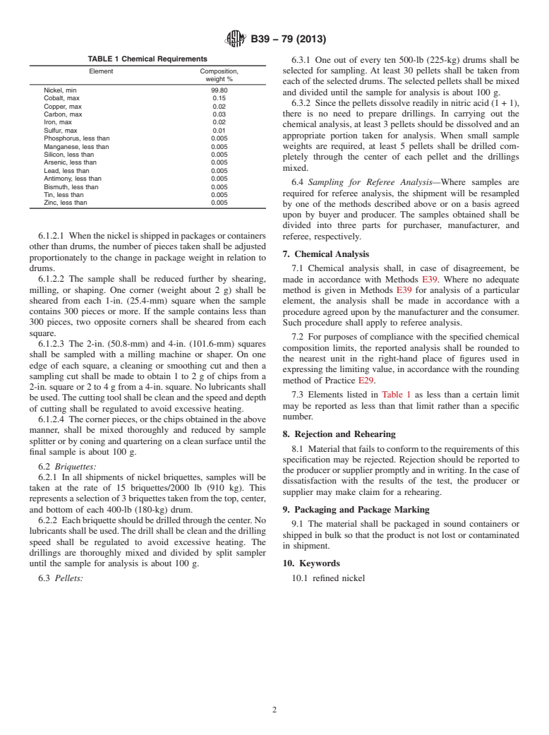 ASTM B39-79(2013) - Standard Specification for Nickel