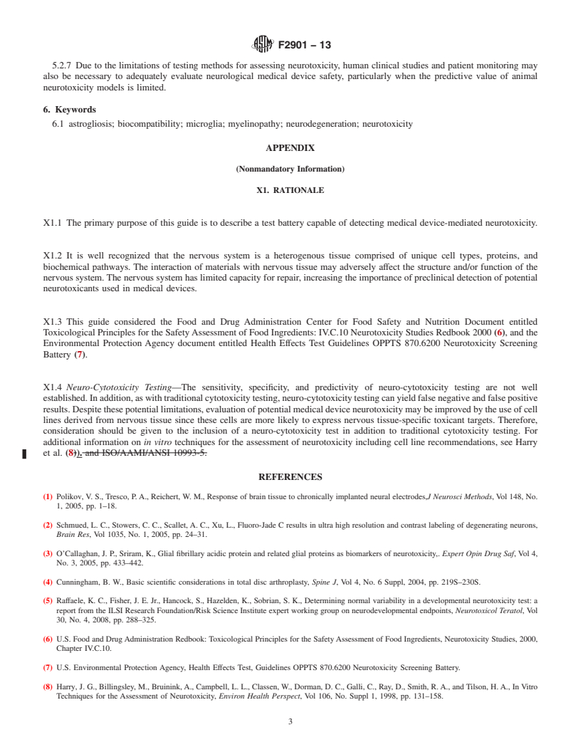 REDLINE ASTM F2901-13 - Standard Guide for  Selecting Tests to Evaluate Potential Neurotoxicity of  Medical  Devices