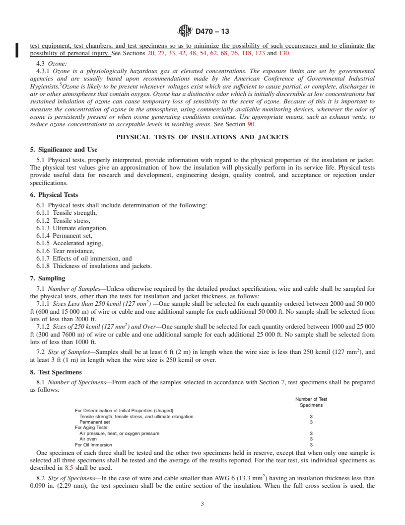 REDLINE ASTM D470-13 - Standard Test Methods for  Crosslinked Insulations and Jackets for Wire and Cable