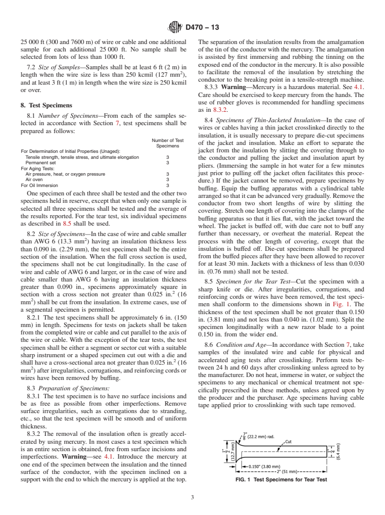 ASTM D470-13 - Standard Test Methods for  Crosslinked Insulations and Jackets for Wire and Cable