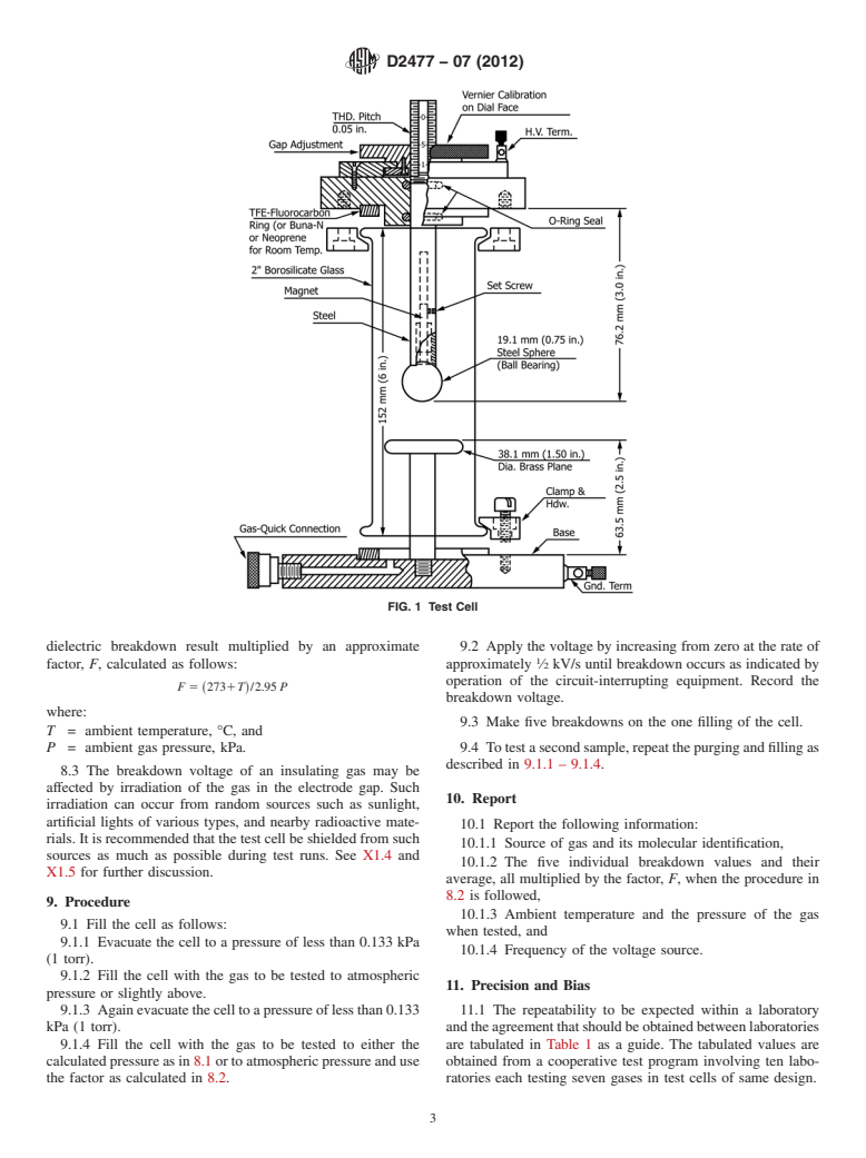 ASTM D2477-07(2012) - Standard Test Method for  Dielectric Breakdown Voltage and Dielectric Strength of Insulating  Gases at Commercial Power Frequencies