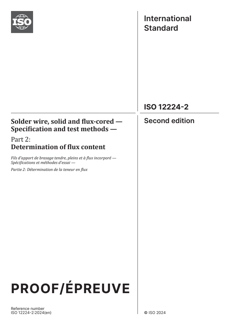ISO/PRF 12224-2 - Solder wire, solid and flux-cored — Specification and test methods — Part 2: Determination of flux content
Released:12. 03. 2024