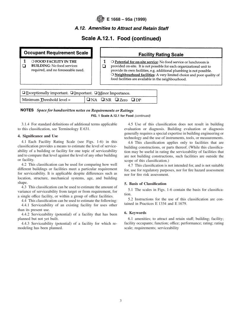 ASTM E1668-95a(1999) - Standard Classification for Serviceability of an Office Facility for Amenities to Attract and Retain Staff