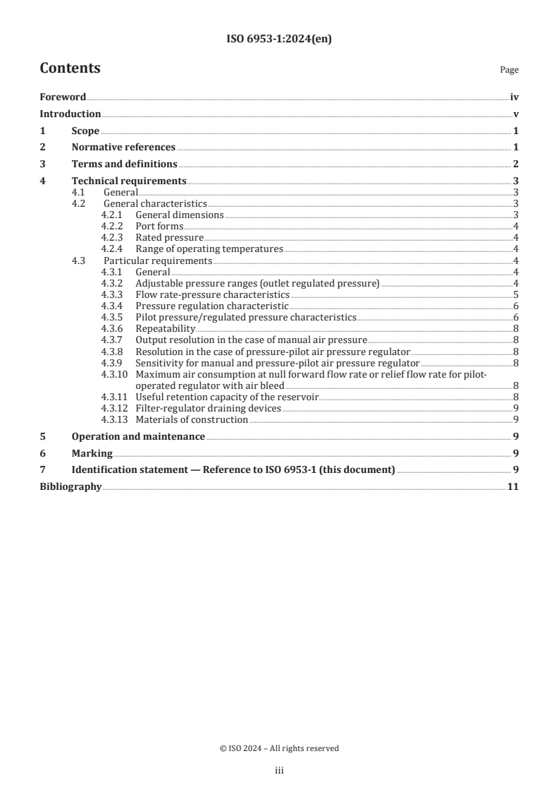 ISO 6953-1:2024 - Pneumatic fluid power — Compressed air pressure regulators and filter-regulators — Part 1: Main characteristics to include in supplier's literature and product-marking requirements
Released:8. 01. 2024