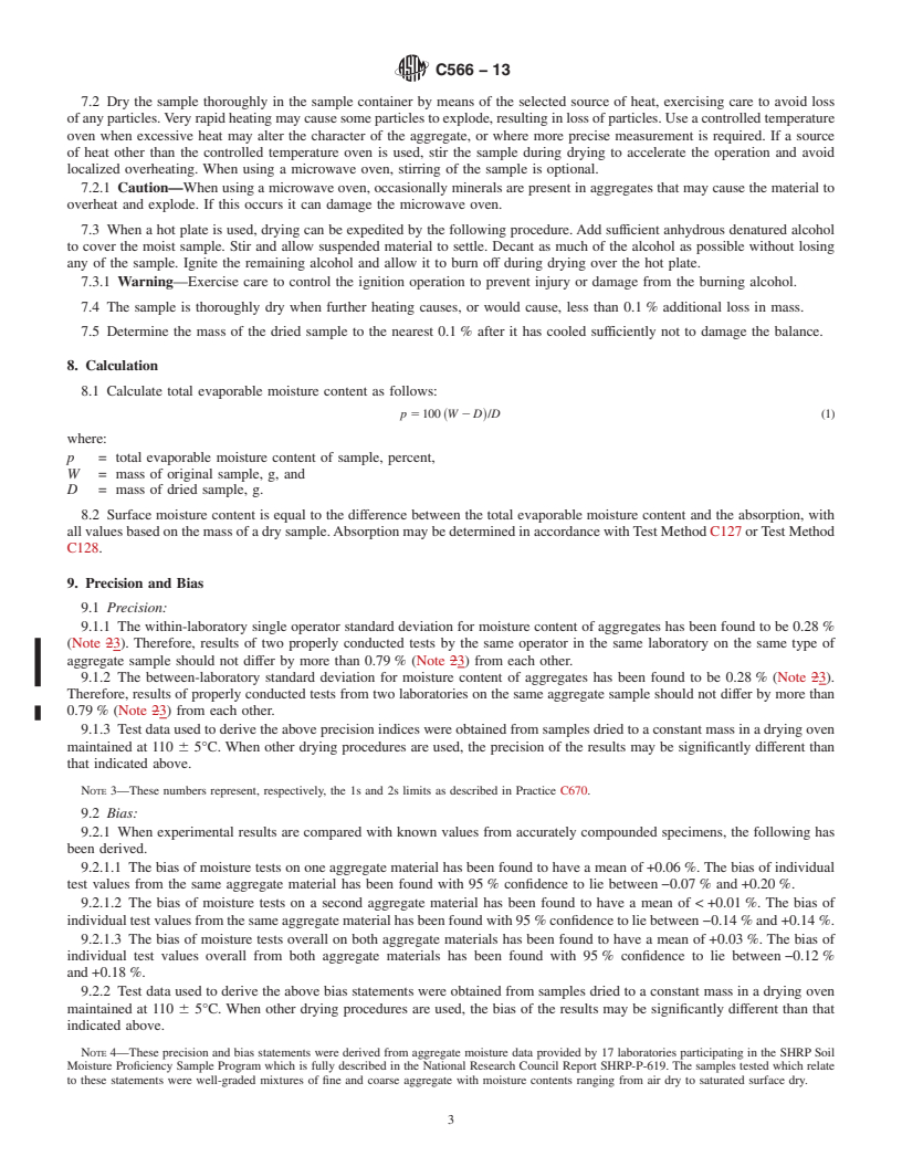 REDLINE ASTM C566-13 - Standard Test Method for  Total Evaporable Moisture Content of Aggregate by Drying