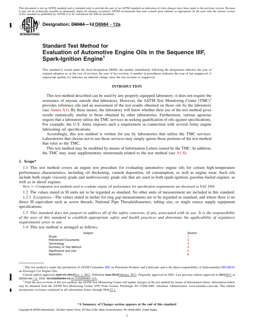 REDLINE ASTM D6984-12a - Standard Test Method for Evaluation of Automotive Engine Oils in the Sequence IIIF,  Spark-Ignition Engine