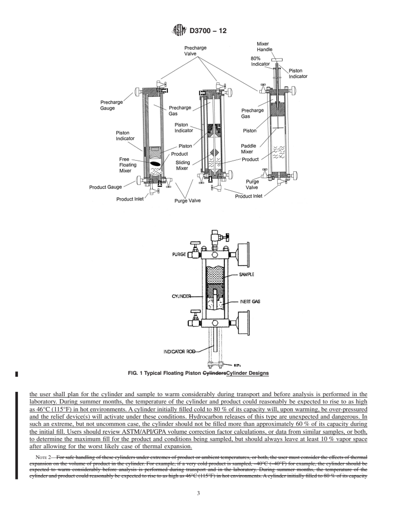 REDLINE ASTM D3700-12 - Standard Practice for Obtaining LPG Samples Using a Floating Piston Cylinder