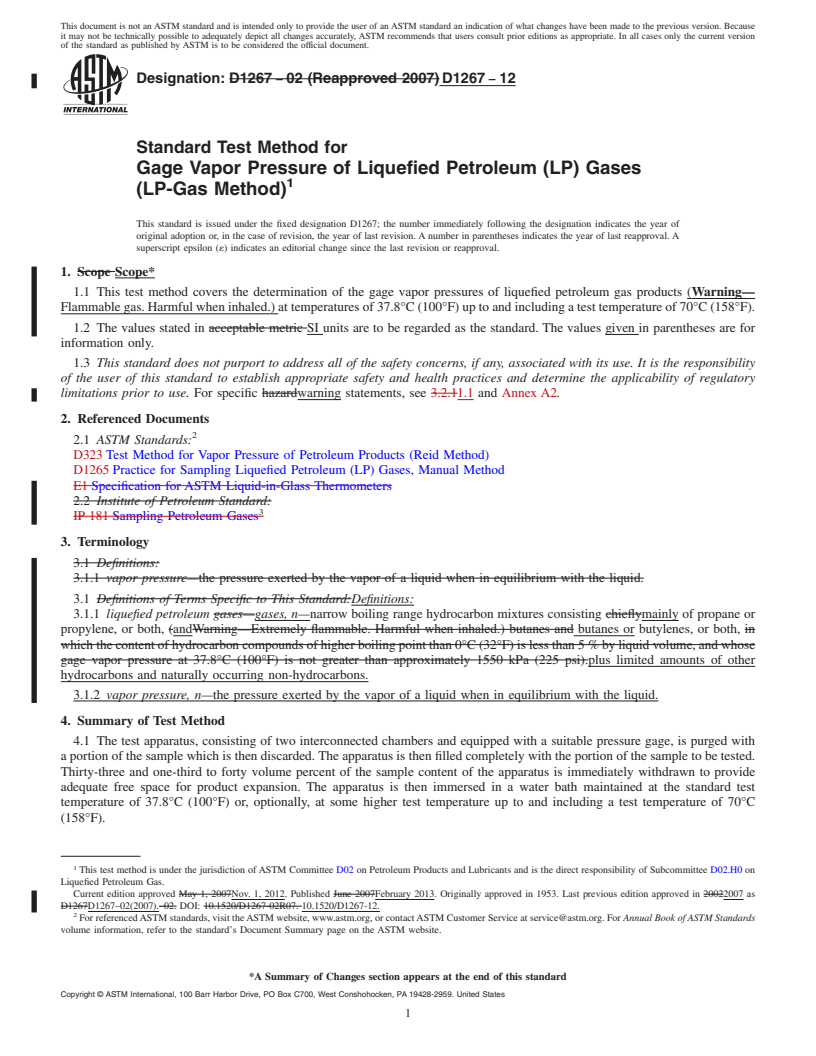 REDLINE ASTM D1267-12 - Standard Test Method for Gage Vapor Pressure of Liquefied Petroleum (LP) Gases (LP-Gas  Method)