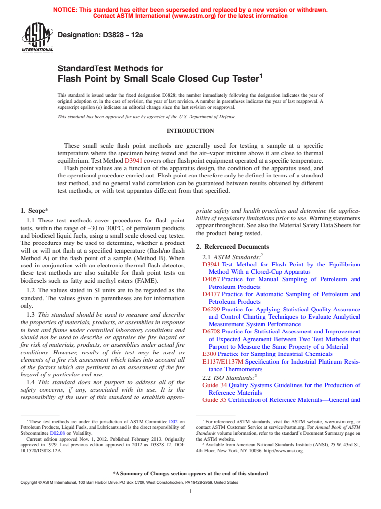 ASTM D3828-12a - Standard Test Methods for Flash Point by Small Scale Closed Cup Tester