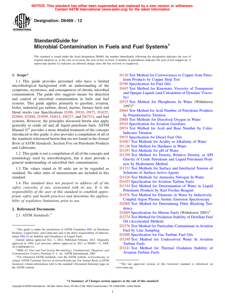 ASTM D6469-12 - Standard Guide for Microbial Contamination in Fuels and Fuel Systems