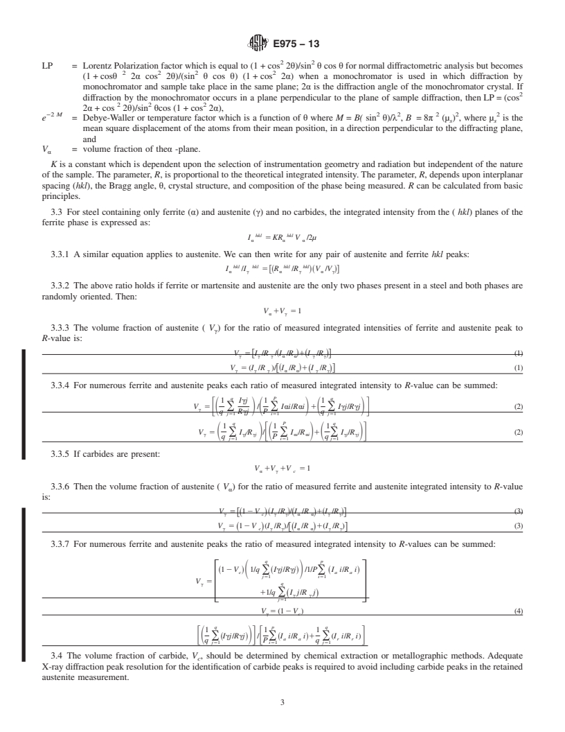 REDLINE ASTM E975-13 - Standard Practice for  X-Ray Determination of Retained Austenite in Steel with Near  Random Crystallographic Orientation (Withdrawn 2022)