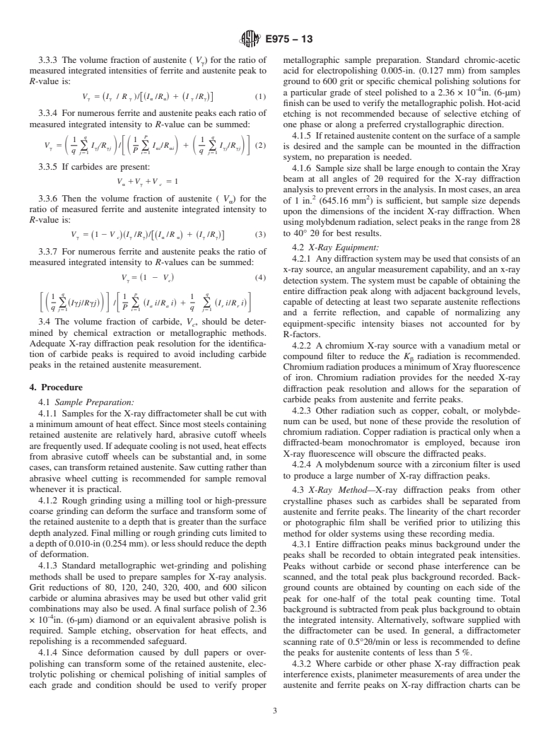 ASTM E975-13 - Standard Practice for  X-Ray Determination of Retained Austenite in Steel with Near  Random Crystallographic Orientation (Withdrawn 2022)