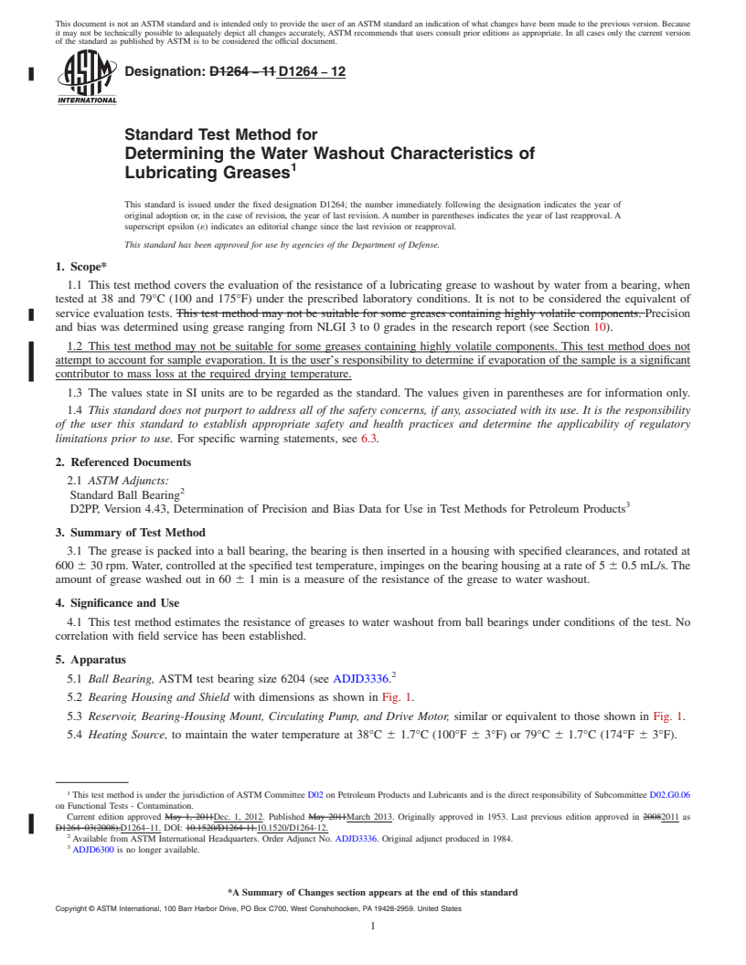 REDLINE ASTM D1264-12 - Standard Test Method for Determining the Water Washout Characteristics of Lubricating   Greases