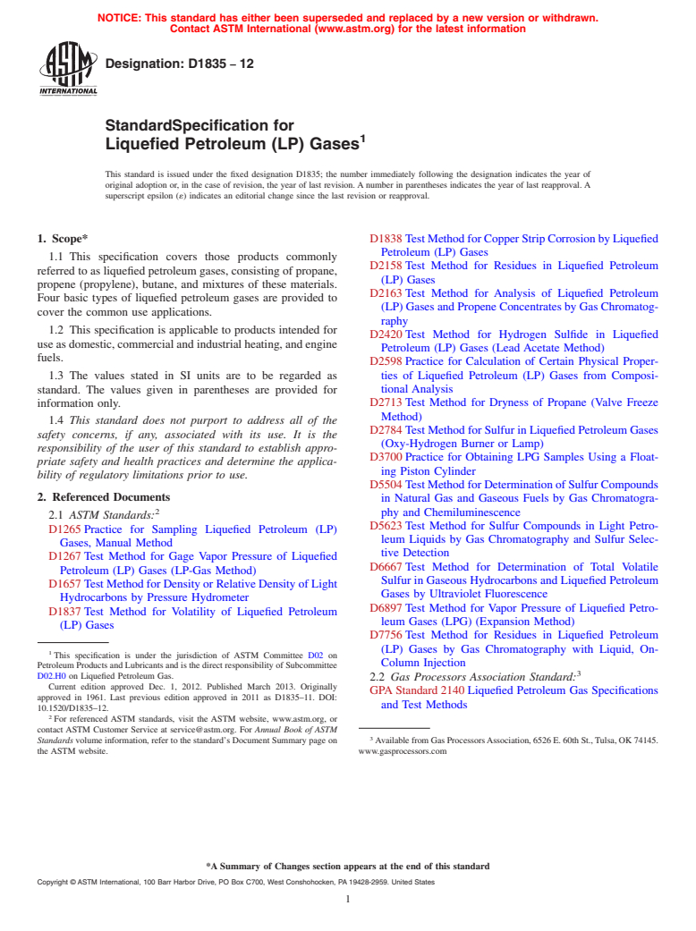 ASTM D1835-12 - Standard Specification for Liquefied Petroleum (LP) Gases