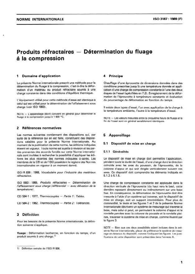 ISO 3187:1989 - Produits réfractaires -- Détermination du fluage a la compression