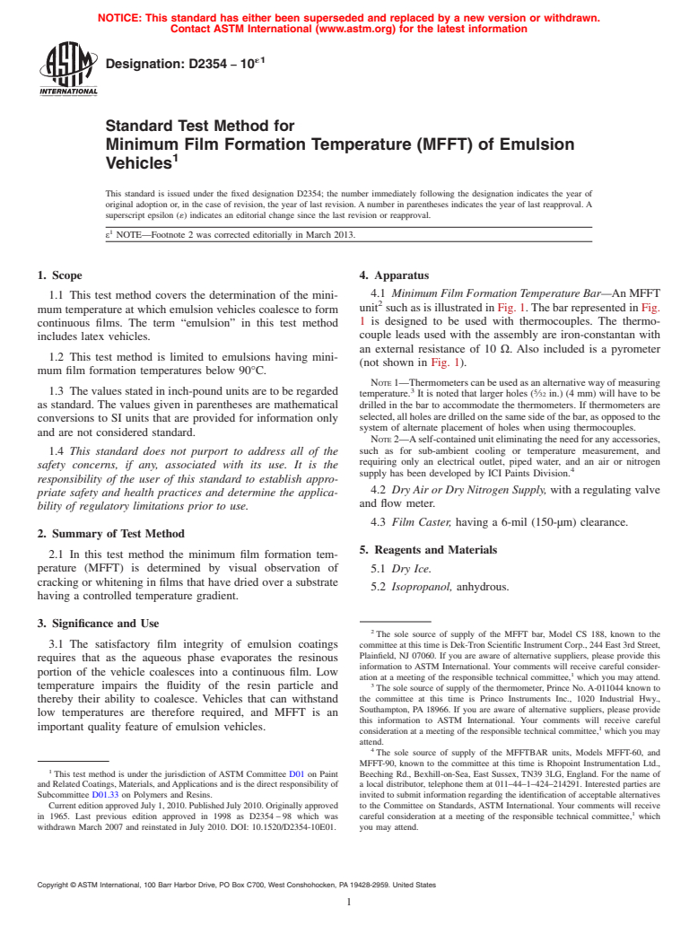 ASTM D2354-10e1 - Standard Test Method for Minimum Film Formation Temperature (MFFT) of Emulsion Vehicles