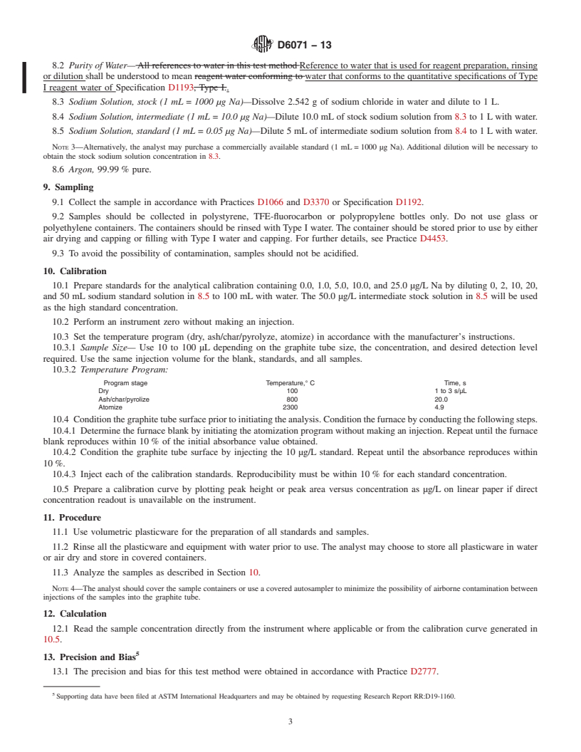 REDLINE ASTM D6071-13 - Standard Test Method for  Low Level Sodium in High Purity Water by Graphite Furnace Atomic   Absorption Spectroscopy