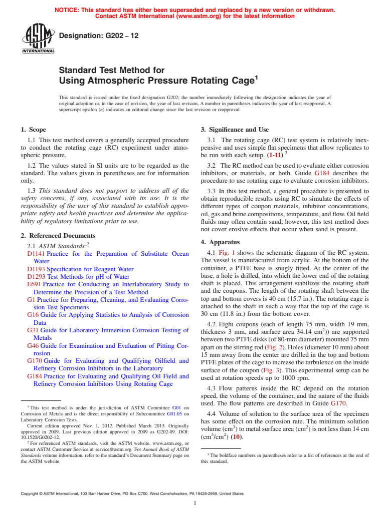 ASTM G202-12 - Standard Test Method for  Using Atmospheric Pressure Rotating Cage