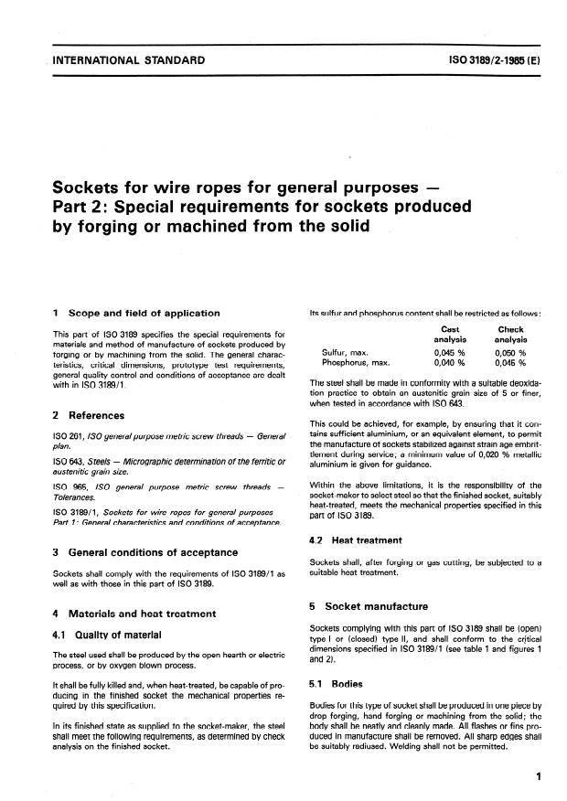 ISO 3189-2:1985 - Sockets for wire ropes for general purposes