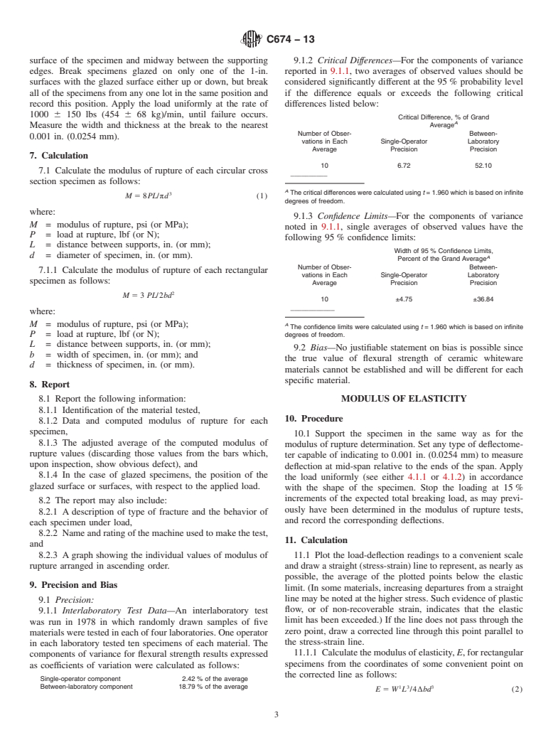 ASTM C674-13 - Standard Test Methods for  Flexural Properties of Ceramic Whiteware Materials