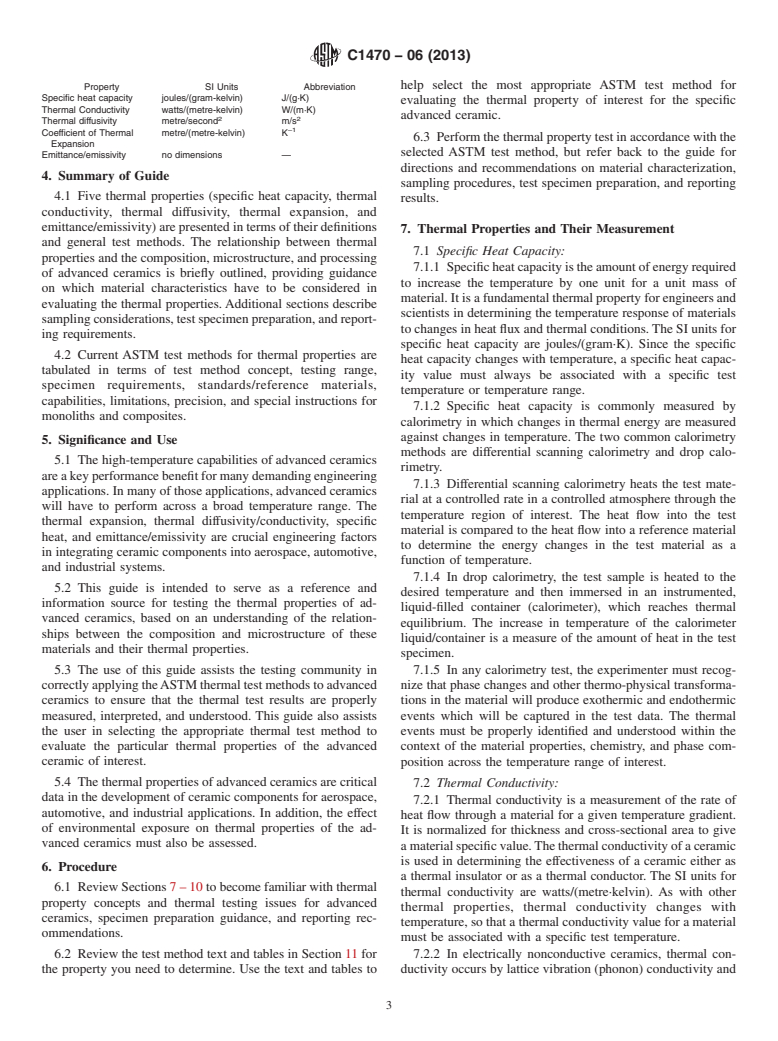 ASTM C1470-06(2013) - Standard Guide for  Testing the Thermal Properties of Advanced Ceramics