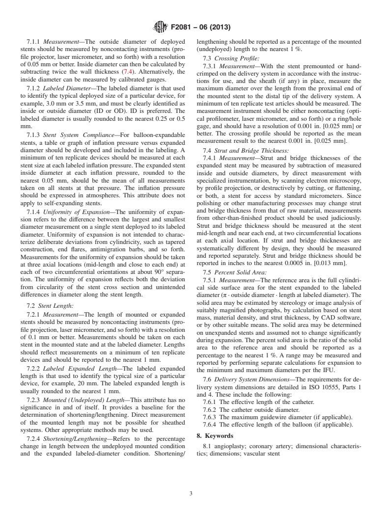 ASTM F2081-06(2013) - Standard Guide for  Characterization and Presentation of the Dimensional Attributes  of Vascular Stents