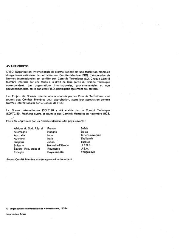 ISO 3190:1975 ISO 3190:1975 - Conditions d'essai des machines a percer verticales a coordonnées, du type monobroche ou a tourelle revolver -- Contrôle de la précision - Page 2 preview