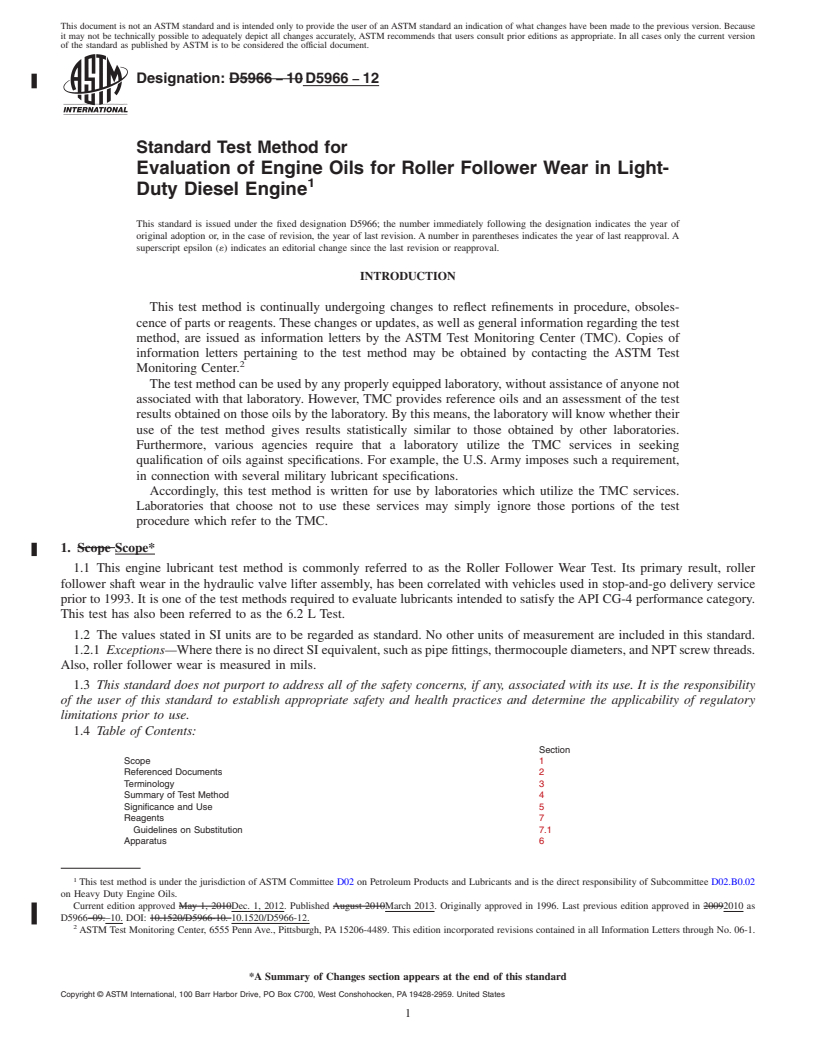 REDLINE ASTM D5966-12 - Standard Test Method for Evaluation of Engine Oils for Roller Follower Wear in Light-Duty   Diesel Engine