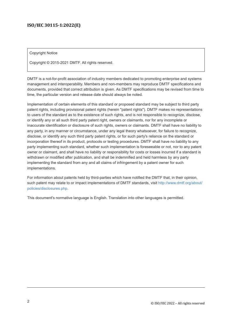 ISO/IEC 30115-1:2022 ISO/IEC 30115-1:2022 - Information technology — Redfish scalable platforms management API specification — Part 1: Redfish Specification v1.13.0
Released:1. 09. 2022 - Page 4 preview