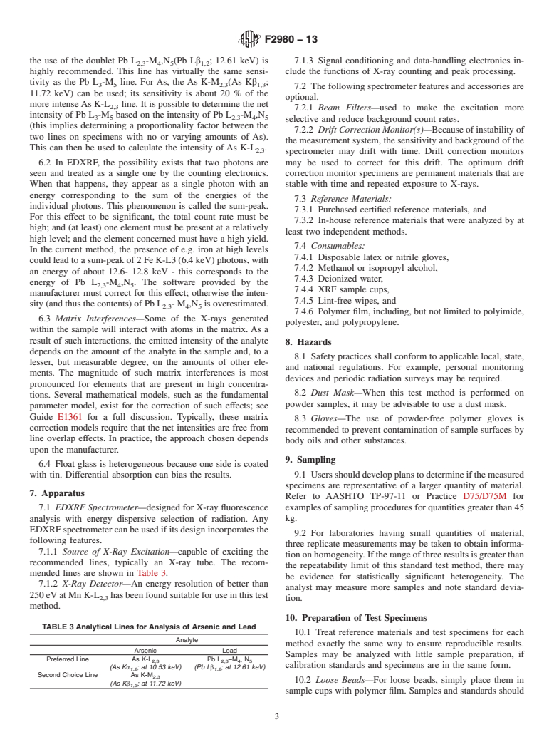 ASTM F2980-13 - Standard Test Method for Analysis of Heavy Metals in Glass by Field Portable X-Ray Fluorescence  (XRF)